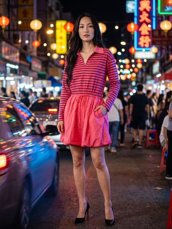 Anthropologie Dresses & Skirts - Anthropologie Sundry Neon Pink Stripe Bubble Hem Mini Dress